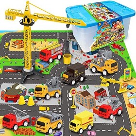RuiDaXiang Ensembles de Jouets pour Voitures de Construction dingénierie, avec Tapis de Jeu, camions, Mini-Ensemble de Jeu p