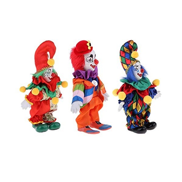 Tubayia Lot de 3 mini poupées Halloween Clown en porcelaine avec costume pour Halloween Décoration cadeau