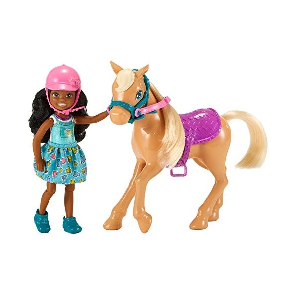 Barbie Famille mini-poupée brune Chelsea et son poney, jouet pour enfant, FRL84