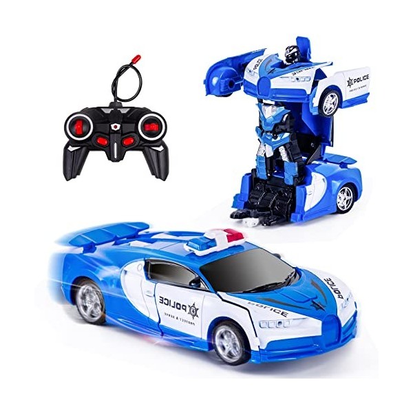 Kazzley Voiture Télécommandée Police Transform Jouets pour Enfants, Voiture Radiocommandée Robot Course rc Cars Toy Cadeau Ga