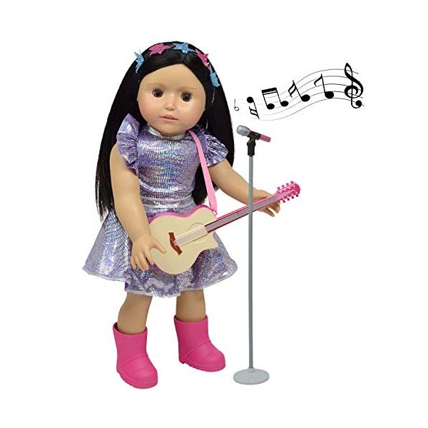 THE NEW YORK DOLL COLLECTION poupée Ensemble Jeu Musique Comprend Guitare - Microphone - Vêtements étincelants pour poupées M