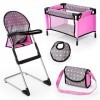 Bayer- Deluxe Set Chaise Haute pour poupée, 63266AB, Gris, Rose