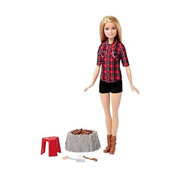 Barbie Joie du Camping poupée et son feu de camp sonore et lumineux, jouet pour enfant, FDB44