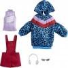 Barbie Fashionistas Kit vêtements, 2 tenues pour poupée dont robe sweat, salopette en jean et accesssoires, jouet pour enfant