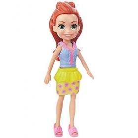 Polly GFP78 Poupée de poche Lila vêtue dun débardeur violet et dune jupe jaune avec des fleurs ~ Sandales roses