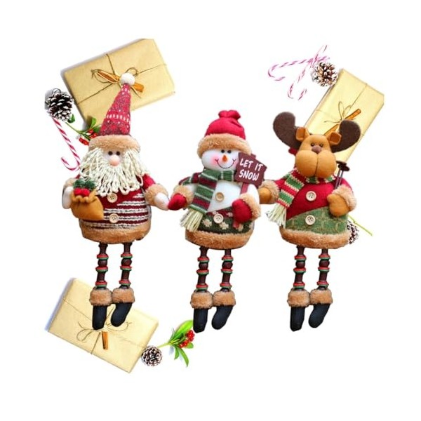 ibasenice Lot De 3 Décorations De Noël avec Jambes Pendantes Décoration Intérieure Figurines De Noël Poupée Décorations pour 