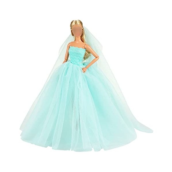 BARWA Robe de mariée bleu clair avec voile, robe de princesse bleu clair pour poupée de 29,2 cm