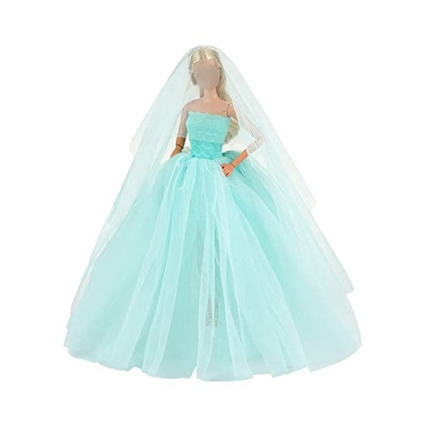 BARWA Robe de mariée bleu clair avec voile, robe de princesse bleu clair pour poupée de 29,2 cm