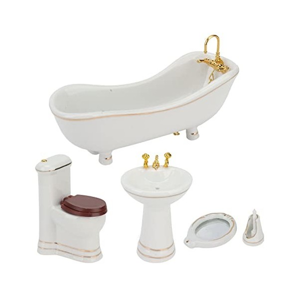 KENANLAN Ensemble de meubles de salle de bain 5 pièces pour maison de poupée, jouets miniatures 1:12, accessoires de salle de