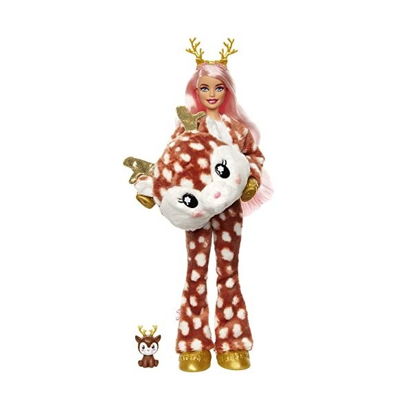 Barbie Poupée Mannequin Cutie Reveal Snowflake Sparkle avec costume de cerf et 10 surprises, dont éléments qui changent de co