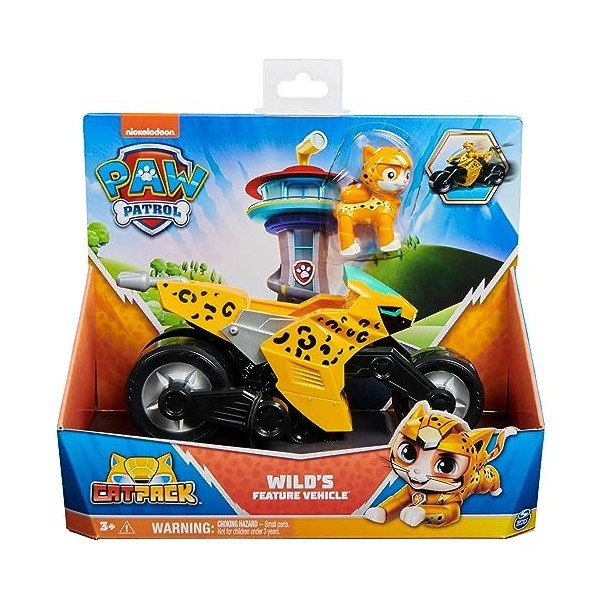 Paw Patrol | Véhicule Cat Pack de Personnage Wild Cat | Véhicule Moto à rétrocharge avec Personnage Cat Pack | Jeux Enfants à