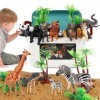 TOEY PLAY 52PCS Figurine Animaux Jouet pour Enfants, 16 Grande et Mini Animaux Sauvages, Réaliste Zoo Figurines Animaux de la