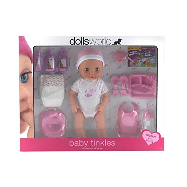 Dolls World - Poupée Baby Tinkles-Boisson et FA Pipi avec Riche Accessoires et Yeux Dormants, 38 cm, 08124
