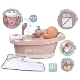 Smoby - Baby Nurse - Baignoire Balnéo - pour Poupons et Poupées - Jets deau et Bulles - Lumières LED - 220368 - Rose
