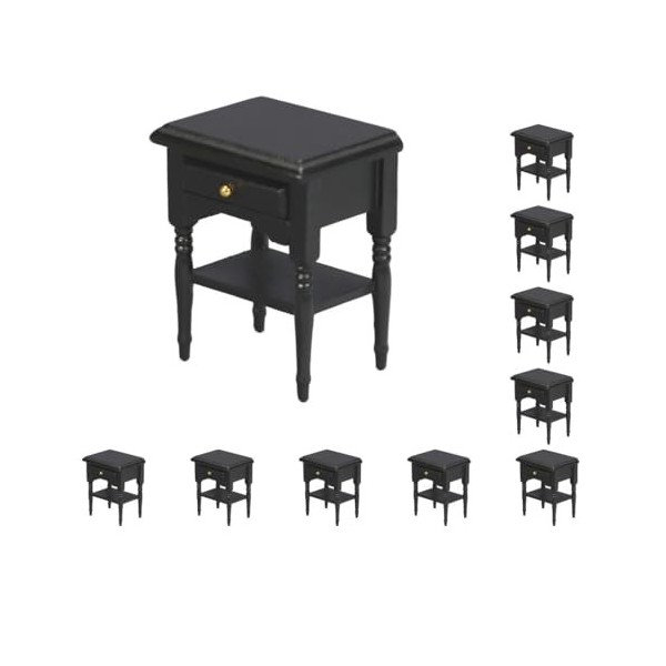 Lot de 10 tables de chevet en bois à léchelle 1/12 pour chambre à coucher - Noyer durable - 5,8 x 4,2 x 5,5 cm