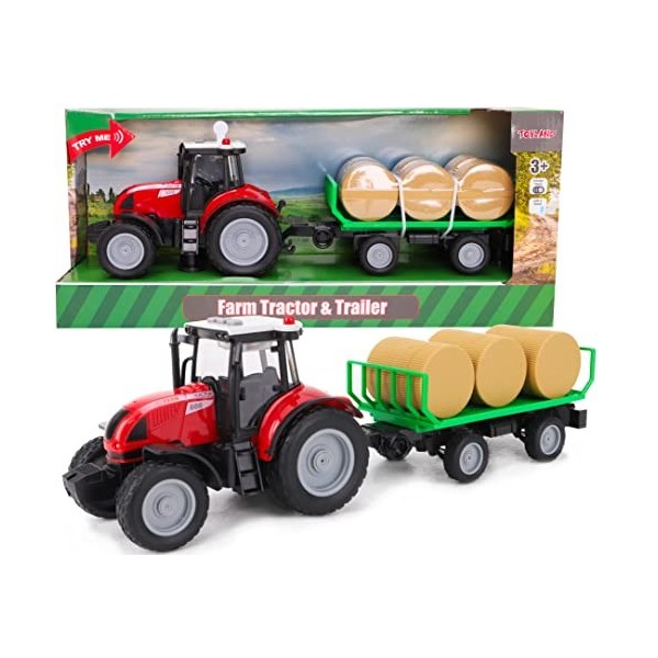 Toyland Tracteur et remorque 37 cm Rouges avec lumières et Son - Jouets de Ferme pour Enfants