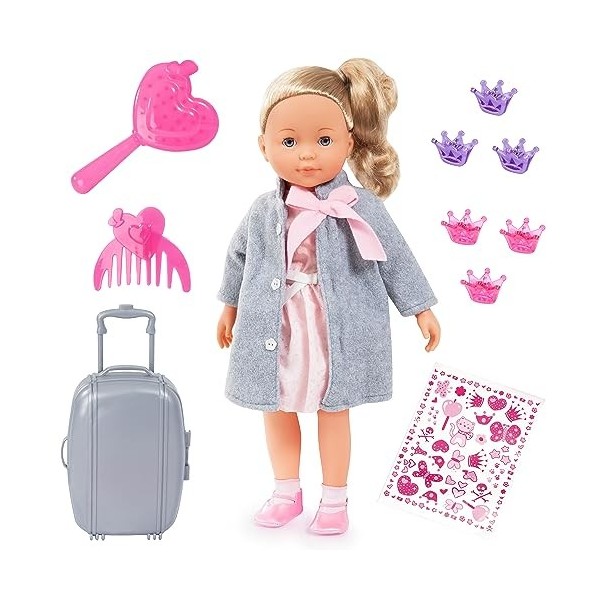 Bayer Design 94637AK Charlene Interactive poupée avec Cheveux, Parle français, valises, Accessoires, 46 cm, Rose