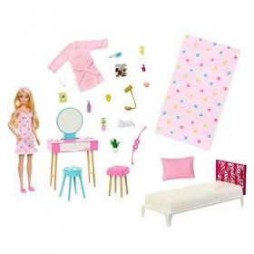 Barbie Coffret La Chambre De Poupée, Poupée Mannequin, Un Lit, Une Coiffeuse, Un Chaton Et De Nombreux Accessoires, Jouet Enf