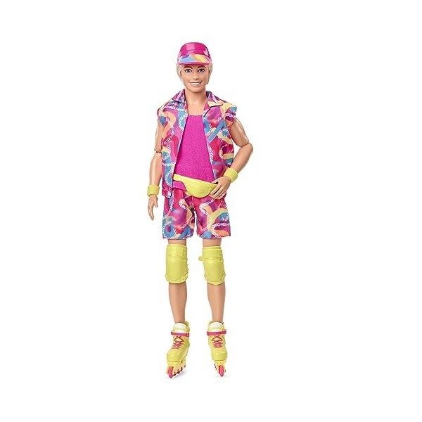 Barbie Le Film Poupée Mannequin Articulée Ken® En Tenue De Patinage Rétro En T-Shirt Rose Vif Et Des Rollers, Accessoires Et 