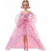 Barbie Signature poupée de collection Joyeux Anniversaire blonde avec robe en tulle et pointes roses, emballage personnalisab