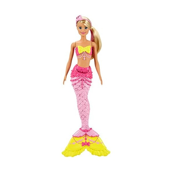 Barbie Dreamtopia poupée sirène Bonbons blonde avec tenue rose et jaune, jouet pour enfant, FVR04