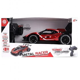 TURBO CHALLENGE - Voiture Racer - Die Cast - 094872 - Voiture Télécommandée - Rouge - 1/16 - Prêt à Rouler - Batterie Recharg