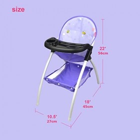 ANIVIA Chaise Haute pour poupées, Chaise Haute pour poupées jusquà 16 avec Assiette à dîner Jouet, Violet
