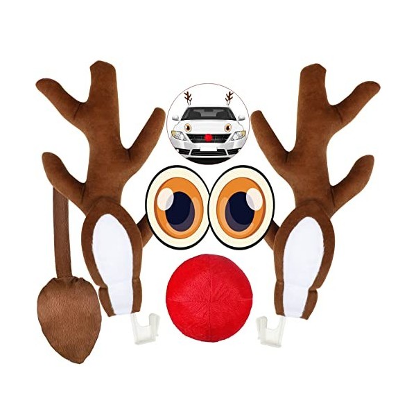 Voitures Rennes, 2022 Nouveau Decoration Noel Voiture Costume Rudolph en Peluche Set pour Noël, Deco Noel Voiture avec Bois, 