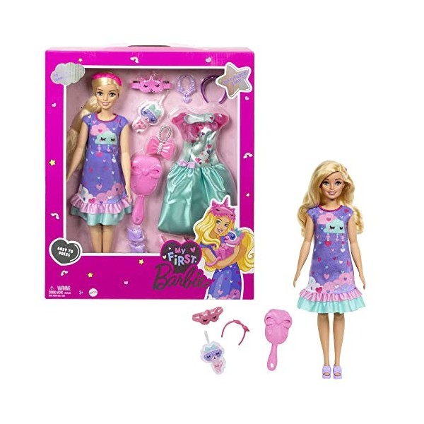 Barbie Ma Première Barbie, Poupée Pour Tout-Petits, Ma Première Barbie Poupée Malibu, 34 Cm, Blonde Avec Accessoires, Corps D