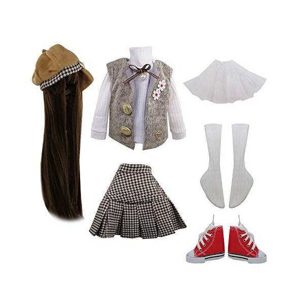 Set of Fashion Clothes Wigs Shoes Socks Accessories Full Set for 1/3 21-23inch 60cm BJD Dolls Blanche 