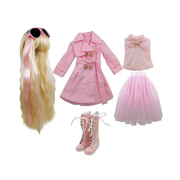 Set of Fashion Clothes Wigs Shoes Socks Accessories Full Set for 1/3 21-23inch 60cm BJD Dolls Blanche 