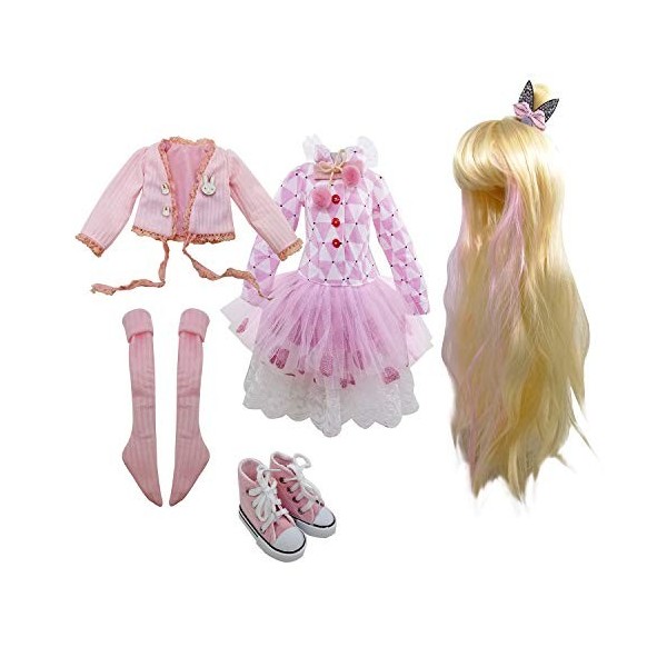 Set of Fashion Clothes Wigs Shoes Socks Accessories Full Set for 1/3 21-23inch 60cm BJD Dolls Blanche 