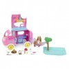 Barbie Lot Coffret Poupée Mannequin Camping-Car 2 en 1 Chelsea HNH90 + Poupée Fashionistas N°187 HBV19 , 2 Animaux, 15 Acc