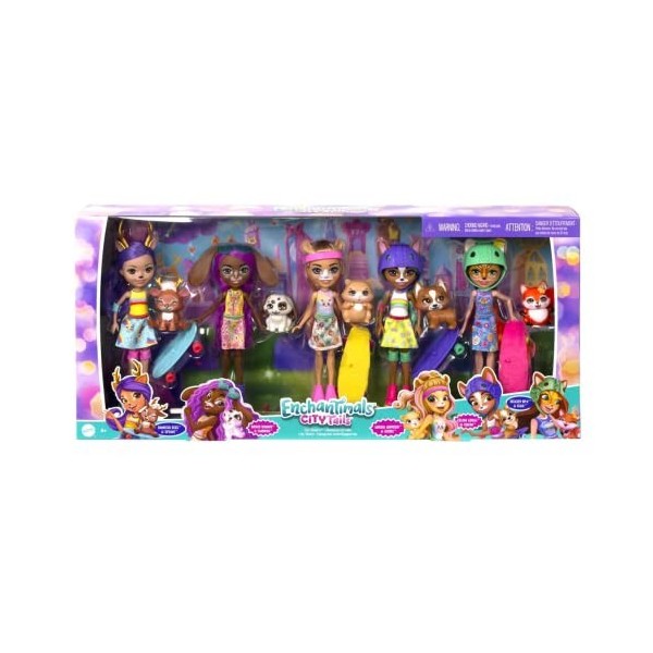 Mattel Enchantimals City Tails Lot de 5 poupées Skate Multicolore HHC19 