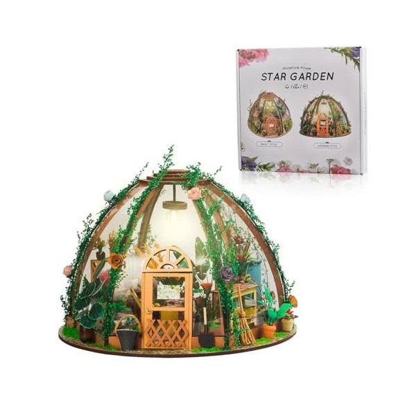 Luminova Maison de poupée DIY en bois, jardin étoilé 3D, mini pièce avec meubles et LED, kit de modélisme miniature pour femm