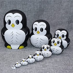 Poupee Russe 10 Pièces Mignon Animal Thème Pingouin Forme en Bois Fait À La Main Poupées Gigognes Matryoshka Poupées Pingouin