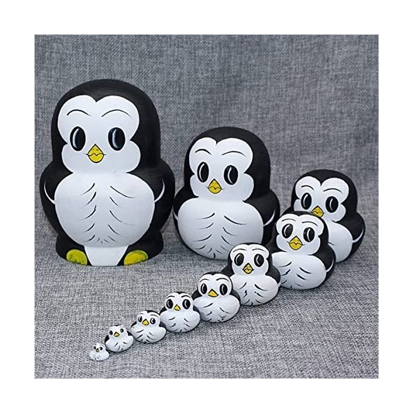 Poupee Russe 10 Pièces Mignon Animal Thème Pingouin Forme en Bois Fait À La Main Poupées Gigognes Matryoshka Poupées Pingouin