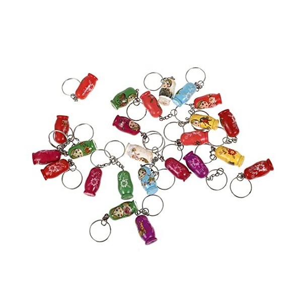 Toyvian 72 Pièces Porte-clés Matriochka Russe en Bois Pendentif Porte-clés Poupées Empilables Russes Porte-clés pour Clés De