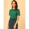 Allegra K Chemise à Manches Courtes Bouffante à col de poupée Vintage à Pois pour Femmes Vert Foncé S