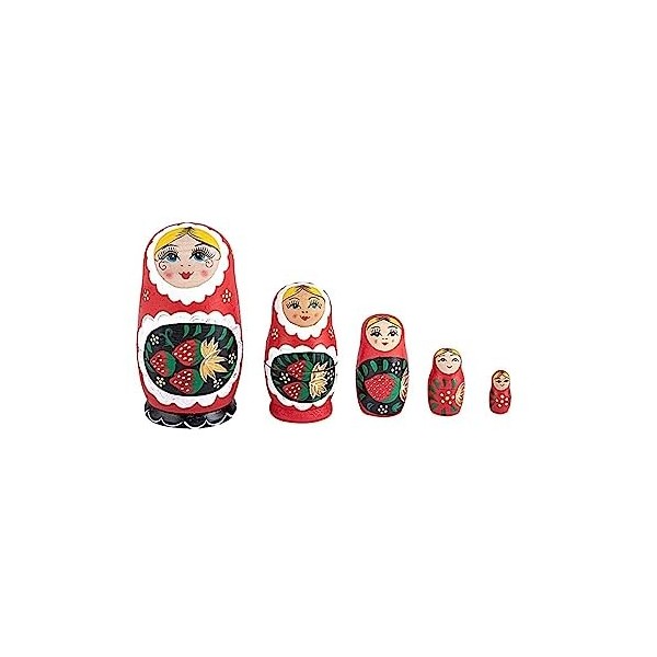 BPILOT Poupées Russes Poupées gigognes Russes 5 pièces Faites à la Main en Bois Rouge Matryoshka poupées Jouet éducatif for E