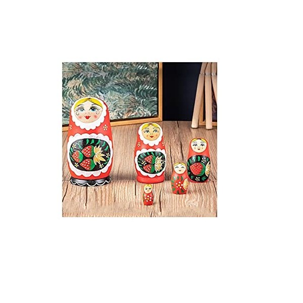 BPILOT Poupées Russes Poupées gigognes Russes 5 pièces Faites à la Main en Bois Rouge Matryoshka poupées Jouet éducatif for E