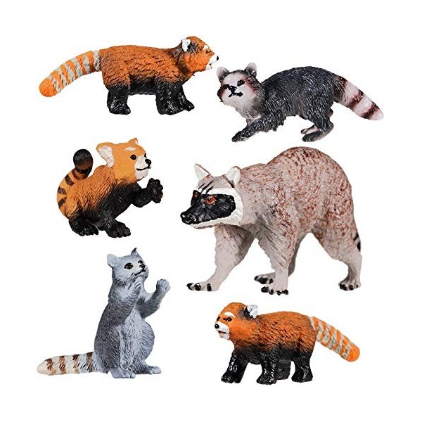 Skylety Lot de 6 figurines réalistes en plastique - Animaux de la forêt sauvage avec raton laveur - Panda sauvage - Créatures