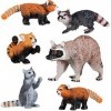 Skylety Lot de 6 figurines réalistes en plastique - Animaux de la forêt sauvage avec raton laveur - Panda sauvage - Créatures