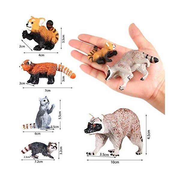 Skylety Lot de 6 figurines réalistes en plastique - Animaux de la forêt sauvage avec raton laveur - Panda sauvage - Créatures