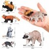 Skylety Lot de 6 figurines réalistes en plastique - Animaux de la forêt sauvage avec raton laveur - Panda sauvage - Créatures