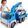 HYAKIDS Camion de Remorquage ou Grue Camion avec Voiture de Police, 1:12 Grand Véhicules de Construction avec Son et Lumière 