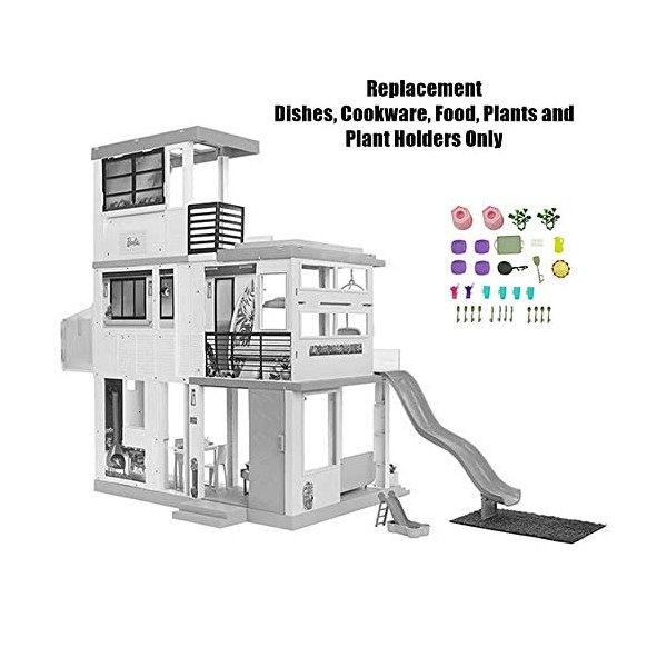 Barbie Pièce de rechange pour poupée Dreamhouse – GRG93 ~ Plantes de rechange, ustensiles de cuisine, nourriture, plantes et 