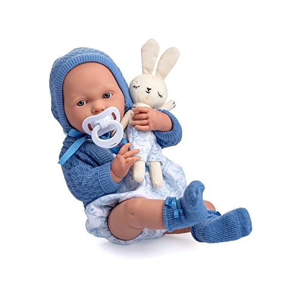 JC TOYS - Poupée La Newborn Nouveau-né 38 cm en Vinyle Doux, Collection Royale, vêtements avec Dessin Toile de jouy, tétine e