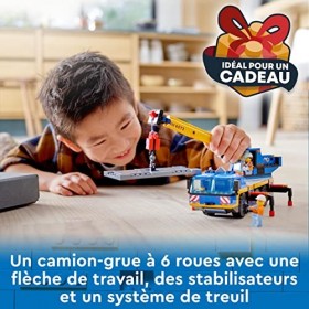 LEGO 60324 City La Grue Mobile, Jouet de Camion, Engin de Chantier, avec Plaque de Route, Idée de Cadeau de Noël, pour Garçon