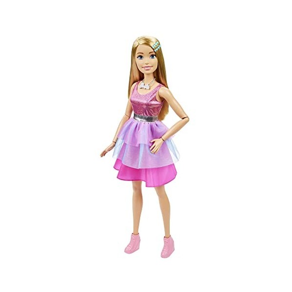 Barbie Grande Poupée Blonde Fashionistas Avec Robe Rose Irisée, 71 Cm, Collier, Barrettes À Cheveux Et Autres Accessoires Inc